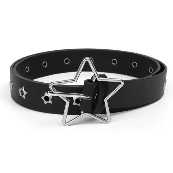 Cinturón de piel negra remachada 103 x 2,8 cm con hebilla metálica en forma de estrella Elegante accesorio rockero Cinturón de moda con detalles 1