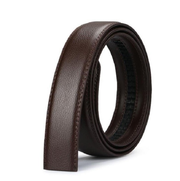 Cinturón de piel para hombre sin hebilla marrón oscuro 115 cm