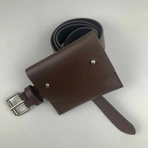 Cinturón de piel para mujer con bolsillo marrón oscuro 2