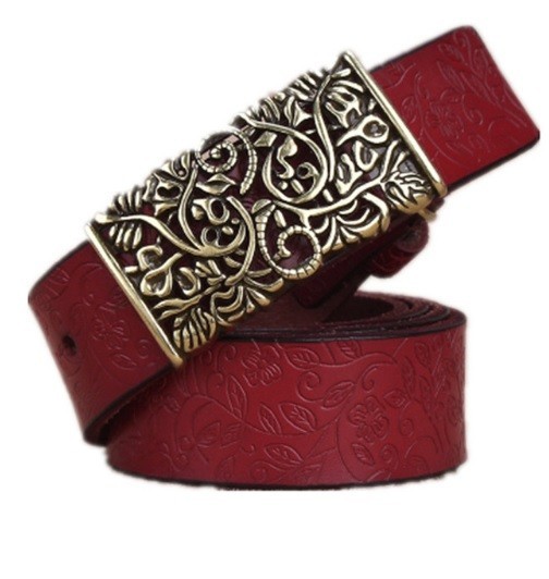 Cinturón de piel para mujer con hebilla decorativa J2854 rojo 105 cm