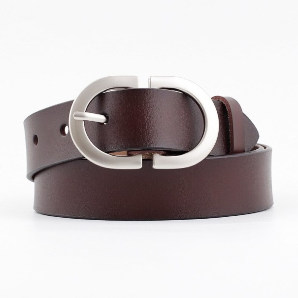 Cinturón de piel para mujer con hebilla plateada marrón oscuro 95 mm