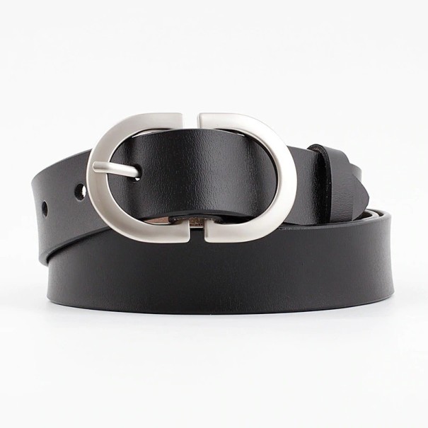 Cinturón de piel para mujer con hebilla plateada negro 95 cm