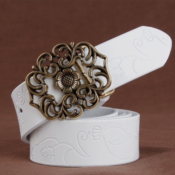 Cinturón de piel para mujer L136 blanco 100 cm