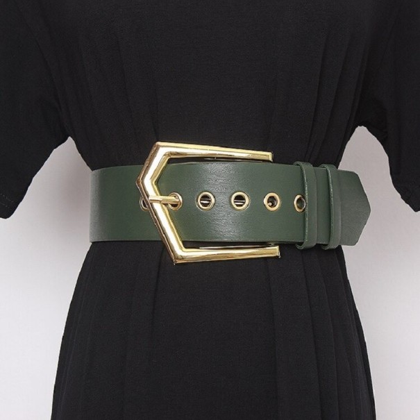 Cinturón de piel para mujer L138 verde oscuro