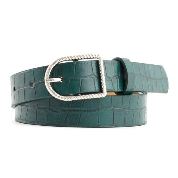 Cinturón de piel para mujer L140 verde oscuro
