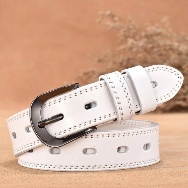 Cinturón de piel para mujer L41 blanco 100 cm
