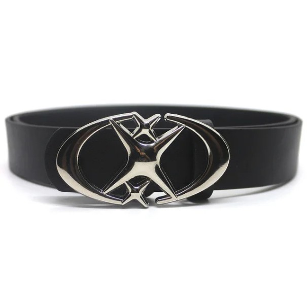 Cinturón de piel sintética 105 x 2,5 cm Cinturón estrecho de moda para pantalones con hebilla decorativa con estrellas Accesorio elegante para mujeres y hombres Diseño elegante negro