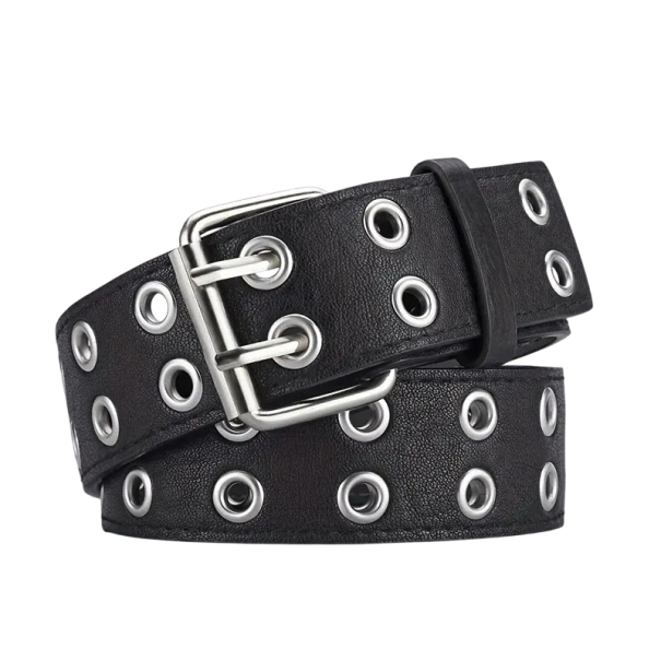 Cinturón de piel sintética con hebilla de aleación 110 x 3,8 cm Cinturón de moda con doble agujero Accesorio unisex elegante y resistente para pantalones y vestidos negro