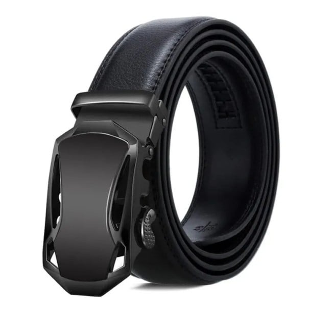 Cinturón de piel sintética negro para hombre, 120 x 3,5 cm, elegante, con hebilla automática de metal, ajustable, para traje, pantalones negro