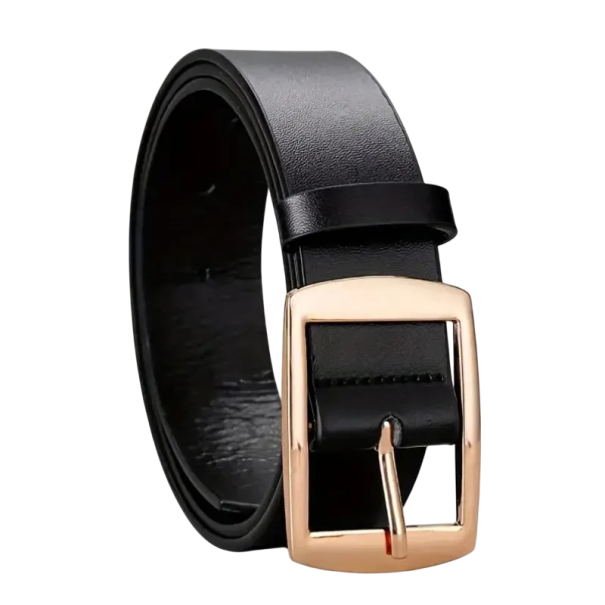Cinturón de piel sintética para hombre, 3 cm, hebilla de metal dorado, elegante cinturón para pantalones, elegante accesorio de moda para hombre, circunferencia ajustable, aspecto clásico. negro 110 cm