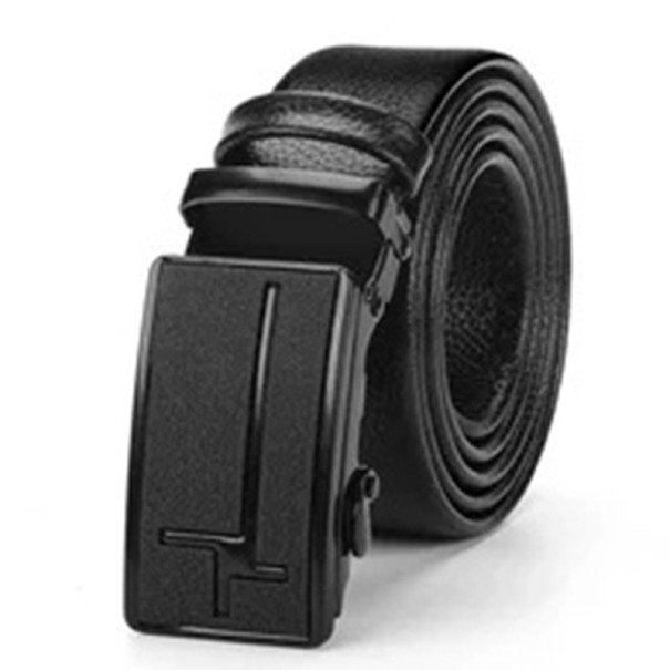 Cinturón de piel sintética para hombre con hebilla automática de metal. Longitud ajustable. Elegante accesorio de moda para uso diario y formal. negro 110 cm