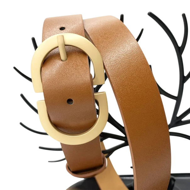 Cinturón de piel sintética para mujer 105 cm Cinturón elegante con hebilla clásica Accesorio elegante para vestidos, vaqueros y túnicas Accesorio de moda para mujer marrón claro