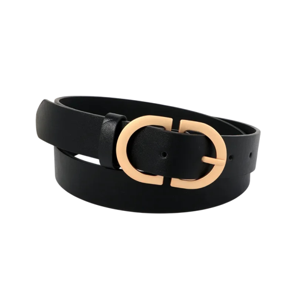 Cinturón de piel sintética para mujer 105 cm Cinturón elegante con hebilla clásica Accesorio elegante para vestidos, vaqueros y túnicas Accesorio de moda para mujer negro