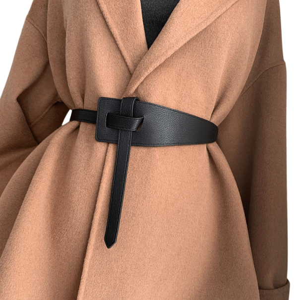 Cinturón de piel sintética para mujer, 120 cm. Elegante cinturón para atar con un nudo. Accesorio elegante para vestidos tipo túnica o blusa. negro