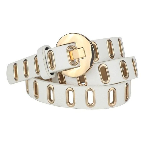 Cinturón de piel sintética para mujer estilo grunge punk con hebilla de metal. Diseño ajustable. Accesorio de moda elegante para el día a día. Estética rock. blanco 120 cm