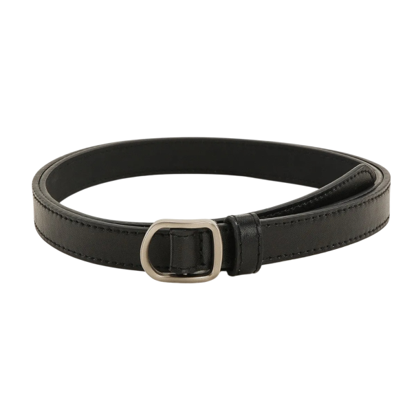 Cinturón de piel sintética perforada para mujer, 105 x 1,8 cm, elegante, con estampado fino, ajustable, estrecho, para vestidos, faldas y pantalones. negro