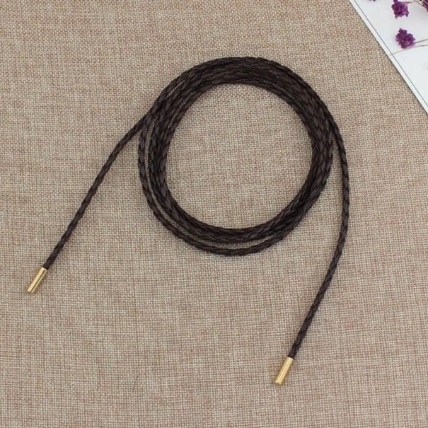 Cinturón de vestir de cuerda redonda de cuero sintético, 150 x 0,5 cm, elegante accesorio de cuero para mujer, cinturón ajustable marrón oscuro