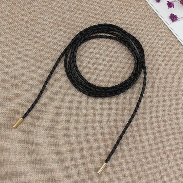 Cinturón de vestir de cuerda redonda de cuero sintético, 150 x 0,5 cm, elegante accesorio de cuero para mujer, cinturón ajustable para atar, decoración de cintura. negro