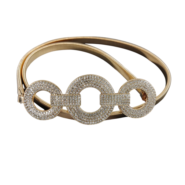 Cinturón elástico de moda 76 cm Cinturón de mujer brillante con gemas Elegante accesorio de cintura para vestidos, túnicas, faldas Moda social dorado