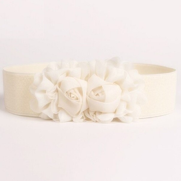 Cinturón elástico de mujer con flor. beige