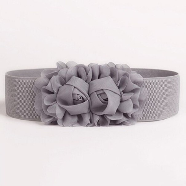 Cinturón elástico de mujer con flor. gris