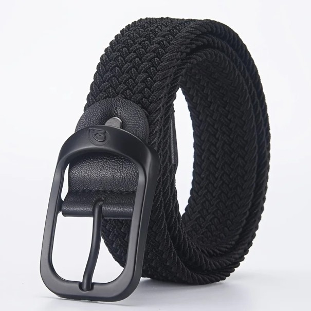 Cinturón elástico tejido unisex 3,3 cm Cinturón textil negro con hebilla metálica Accesorio de moda flexible para vaqueros, pantalones negro 120 cm