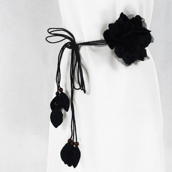 Cinturón fino de mujer con flor negro