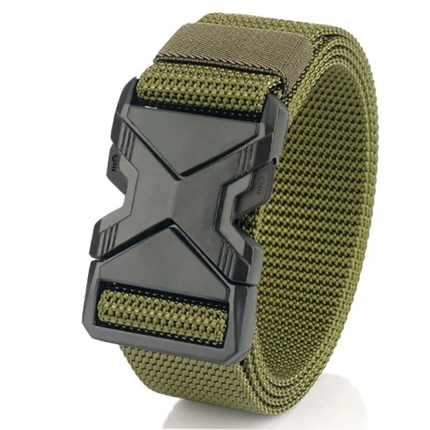 Cinturón trenzado de nailon para hombre, 125 x 3,8 cm, transpirable, deportivo, con hebilla, ajustable, ligero, para vaqueros, pantalones cortos y uniformes. verde