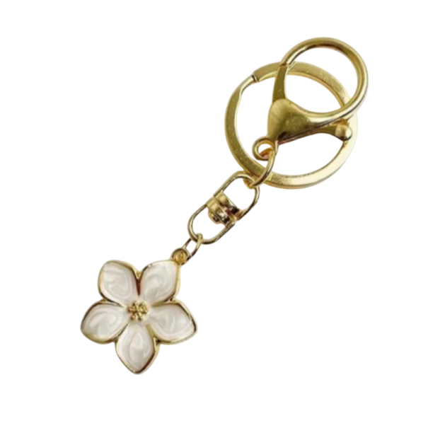 Cioră de cheie din aliaj de zinc Dimensiune universală Motiv floare Breloc metalic pentru geantă rucsac Ornament elegant Cadou pentru femei alb