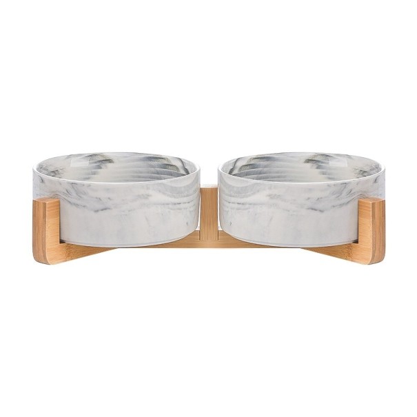 Ciotole in ceramica per gatti con supporto grigio chiaro