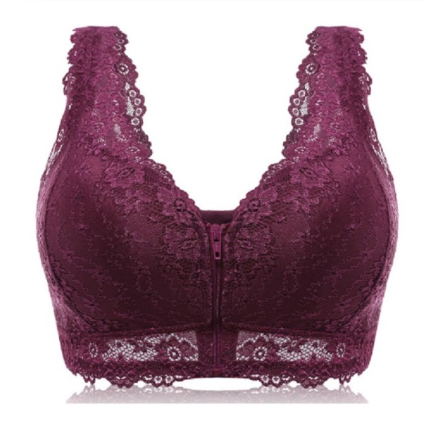 Čipkovaná Push-up podprsenka na zips fialová XL