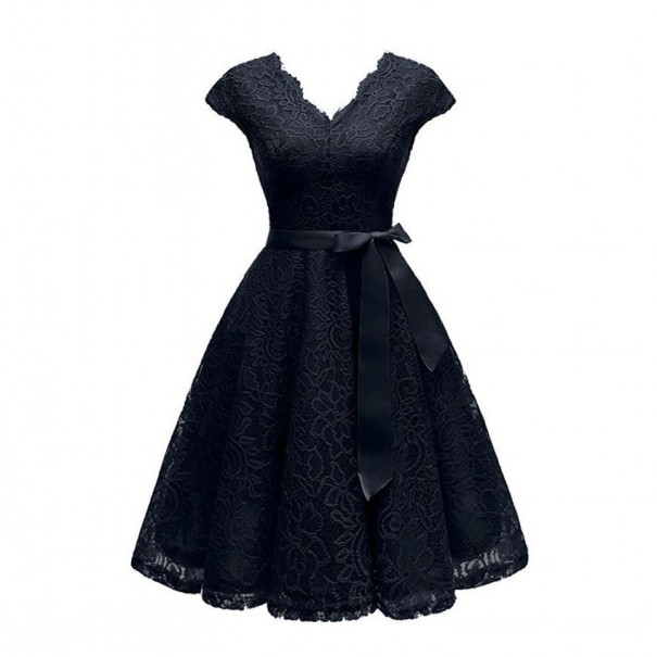 Čipkované šaty s mašľou A2788 čierna L