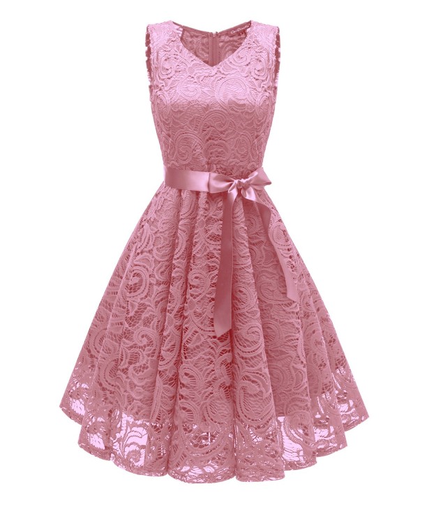 Čipkované šaty s mašľou ružová S