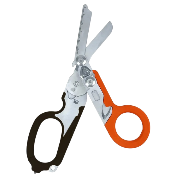 Ciseaux tactiques pliants en acier inoxydable Outil multifonction Combinaison d'outils de survie Ciseaux tactiques compacts Ciseaux multifonctions de poche 20,7 x 9 cm noir-orange