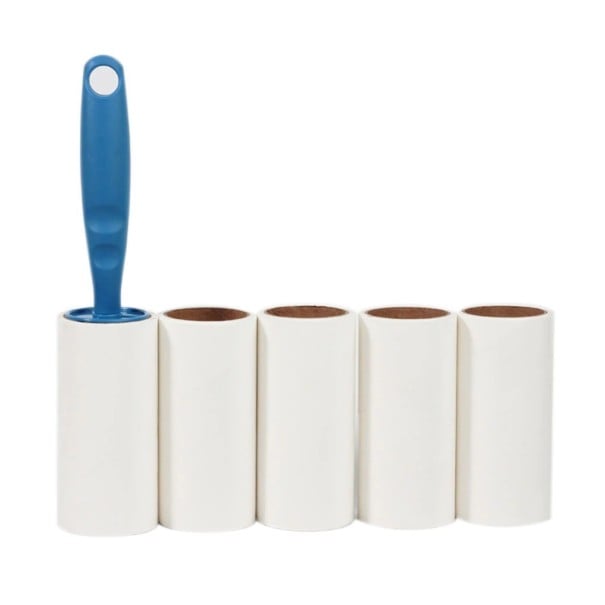 Čisticí váleček na textil a oblečení Modrá rukojeť a 5 vyměnitelných válečků Na chloupky a prach Závěsné očko Polypropylen 22 x 4,5 cm 1