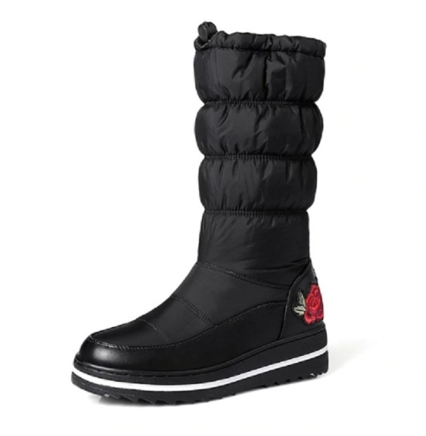 Cizme de iarna dama cu trandafiri J1194 negru 35