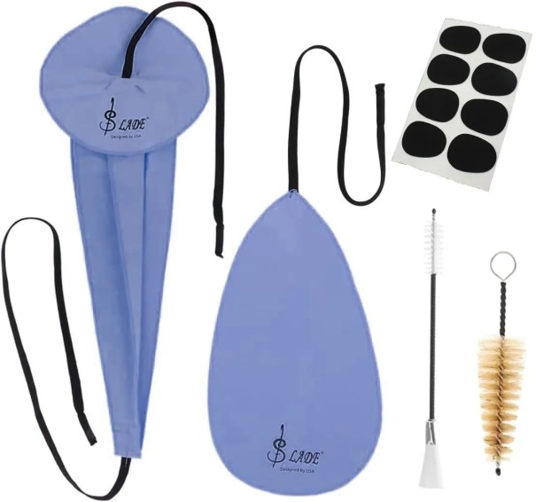 Cleaning Cloth Set 45.5 x 19.5 cm and 33 x 17 cm + 2 Brushes and Reeds for Saxophone Clarinet Trumpet Flute Piccolo Oboe 1