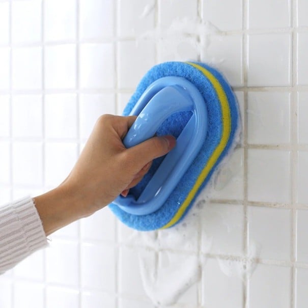 Cleaning Sponge with Handle for Bathroom and Kitchen For Tiles and Bath Cleaning Sink and Washbasin Blue Layered Sponge 15.5 x 9.5 x 3 cm 1
