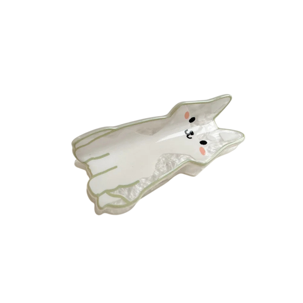 Clema de păr albă cu motiv de vulpe polară, accesorii pentru femei, clemă drăguță pentru păr, 8 x 5 cm, prindere fermă 1