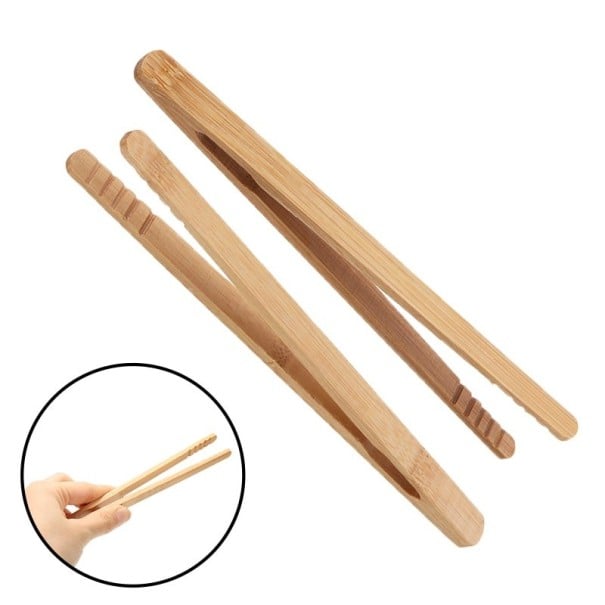 Clești de bucătărie din bambus 2 buc Mici clești pentru prinderea și servirea alimentelor Cu capete striate și manevrare cu o singură mână Lungime 1