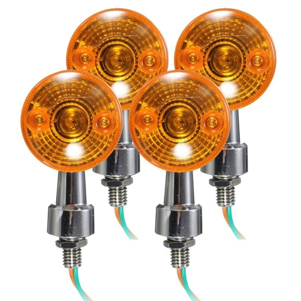 Clignotants de moto 4 pcs Clignotants ronds avec capuchon orange Corps en plastique avec aspect chromé DC 12 V 8,9 x 5,9 x 4,6 cm Câble 25 cm 1