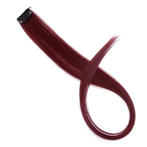 Clip-in extensie sintetică pentru păr 55 cm, fibră rezistentă la temperaturi ridicate, șuviță roșie vinie pentru prelungirea și aranjarea coafurii femeilor