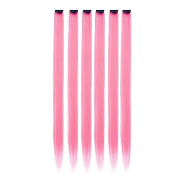 Clip-in hårforlængelse syntetiske glatte hår 55 cm fest striber til at fremhæve frisuren 6 stykker rosa