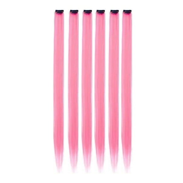 Clip-in przedłużenie włosów syntetycznych Proste włosy 55 cm Party pasemka do podkreślenia fryzury 6 sztuk różowy