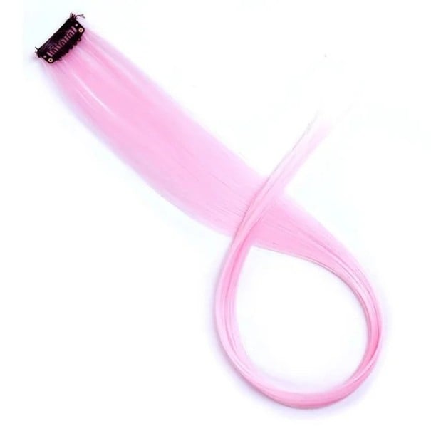 Clip in sintetic pentru extensii de păr 55 cm din fibră rezistentă la temperaturi ridicate, șuviță roz deschis pentru prelungirea părului și aranjarea coafurii femeilor