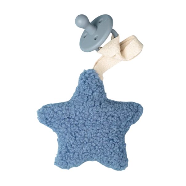 Clip para chucha para recém-nascidos Estrela com chucha de silicone Algodão Suporte para chucha para bebés Para carrinho berço e cadeira azul