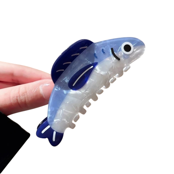 Clip para el cabello en forma de pez 8,5 cm Clip decorativo azul para el cabello Clip plástico para mujeres Clip resistente accesorio de peinado 1