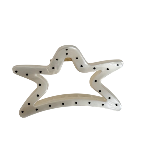 Clips pentru păr cu buline în formă de stea 11 x 6 cm Săpună decorativă pentru păr Accesoriu stilat cu prindere fermă alb