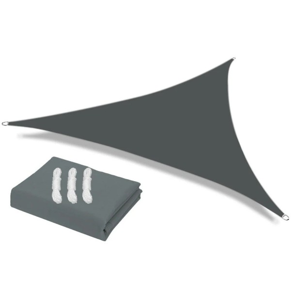 Cloană triangulară impermeabilă pentru soare 3x3x3m cu 98% filtru UV pentru grădină, terasă, camping, cort, umbrire exterioară fără accesorii gri