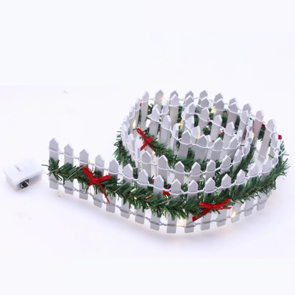 Clôture en bois avec couronne verte 5 x 90 cm Décoration miniature avec éclairage LED pour diorama modélisme jardin miniature et création blanc